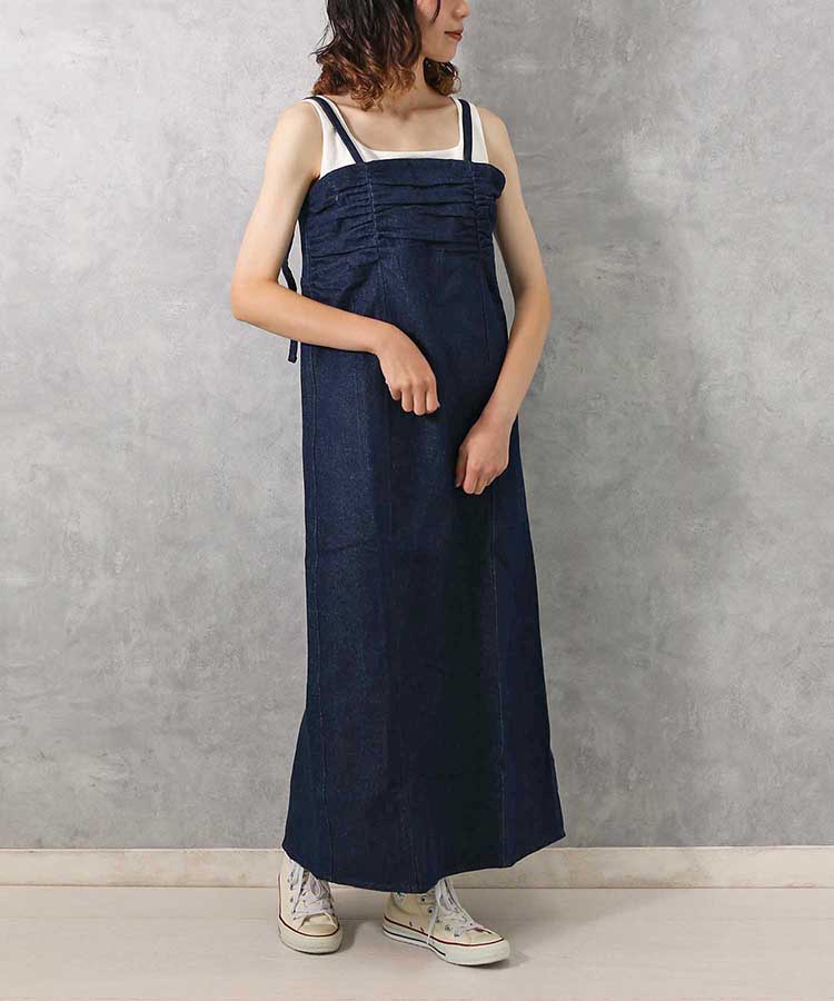 ≪SALE≫【WEB限定】デニムギャザーワンピース