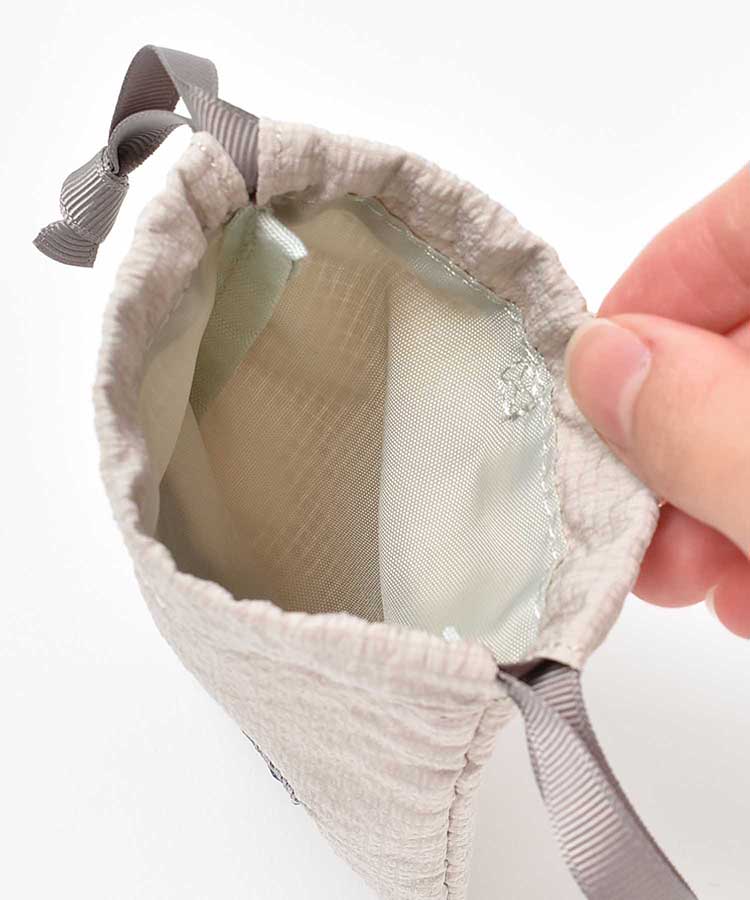 ドッグリボンカラビナ付きリップル巾着