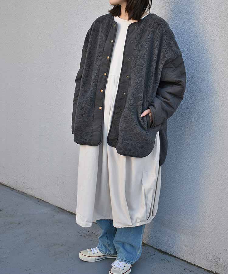 ボア切り替えキルティングコート