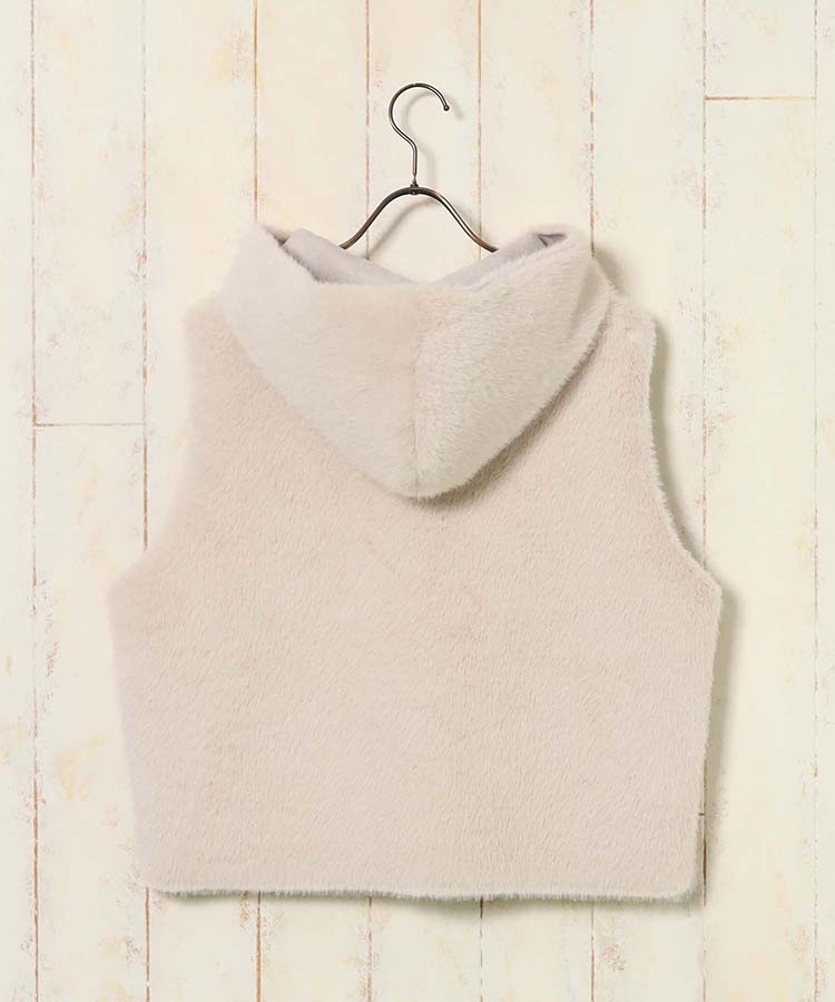 フェイクファーフード付ジレ