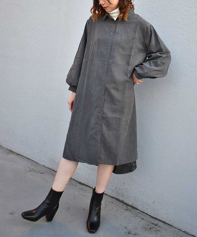 ピーチ起毛袖ボリュームシャツワンピース