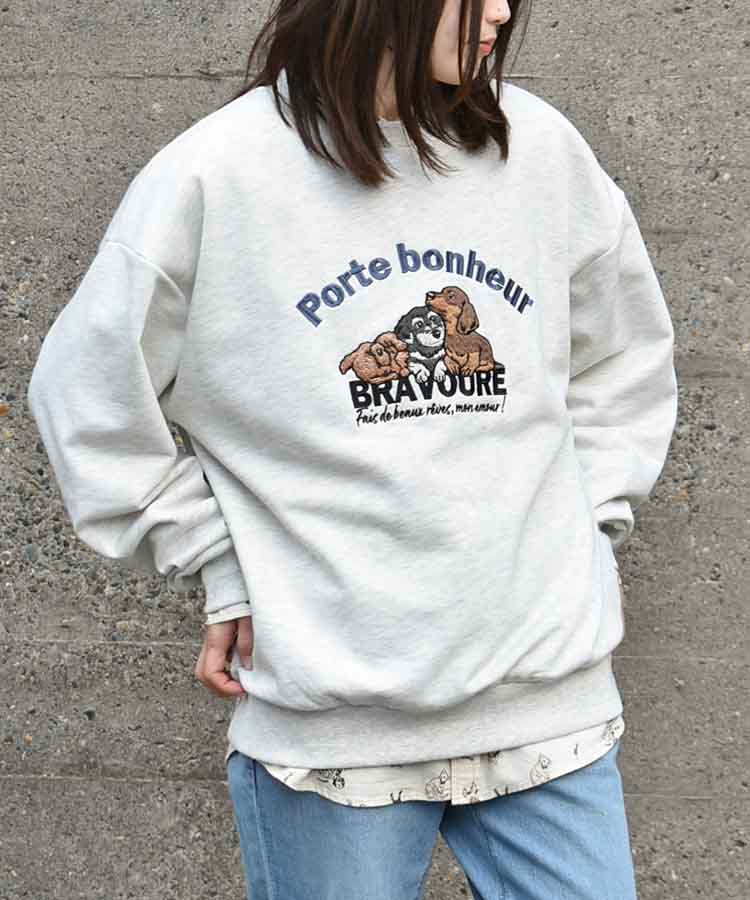 イヌネコ刺繍スウェット