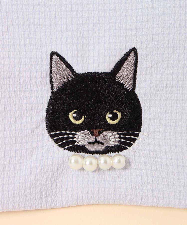 キャットパールカラビナ付きリップル巾着