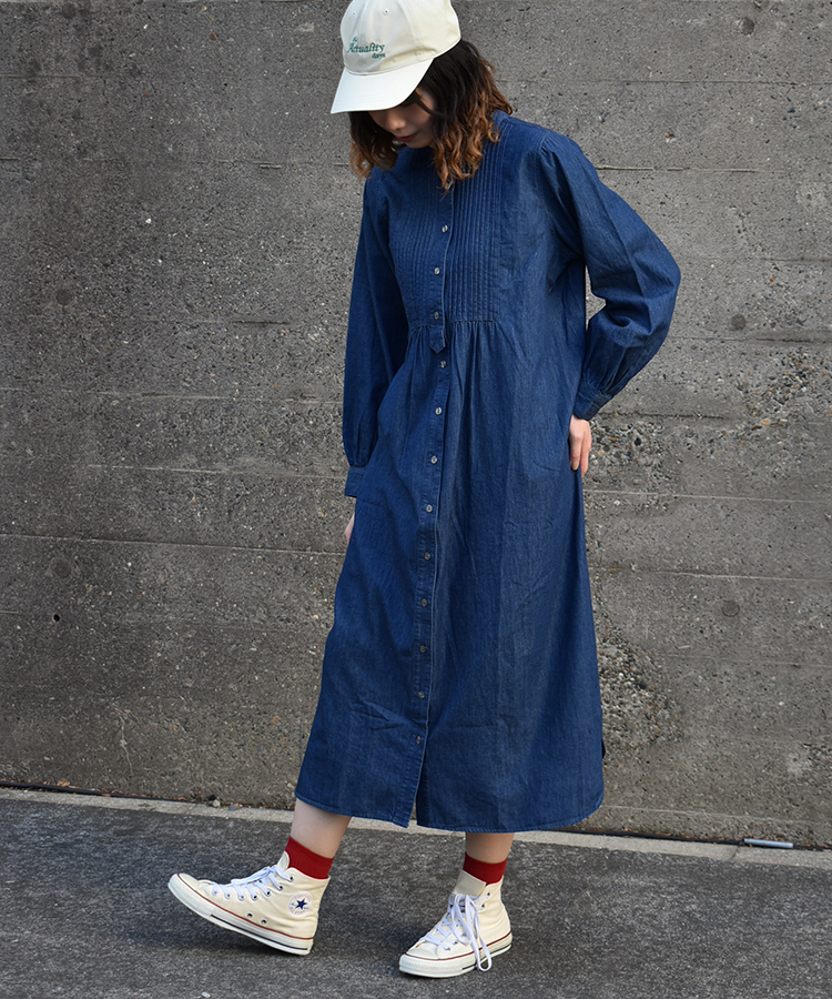 ピンタックデニムワンピース