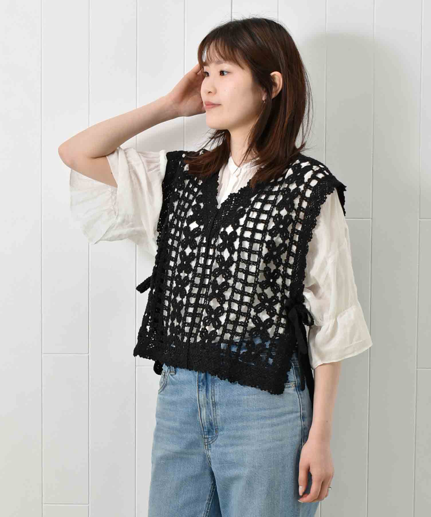 かぎ針サイドリボンベスト