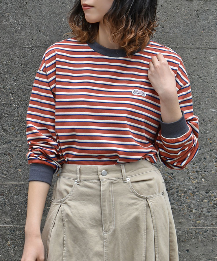 Bouncy.ワッペン付ボーダーロンT