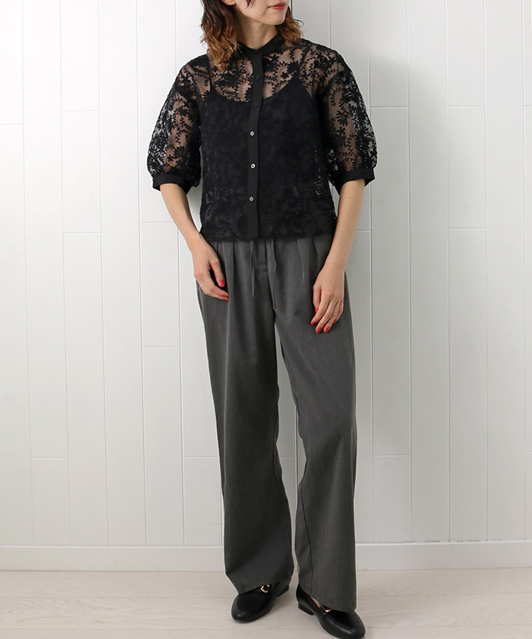 ≪SALE≫ハーフスリーブシアーフラワーレースブラウス