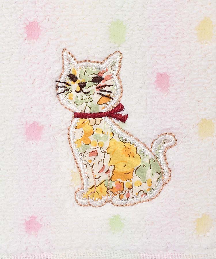 リバティファブリックねこアップリケミニタオル