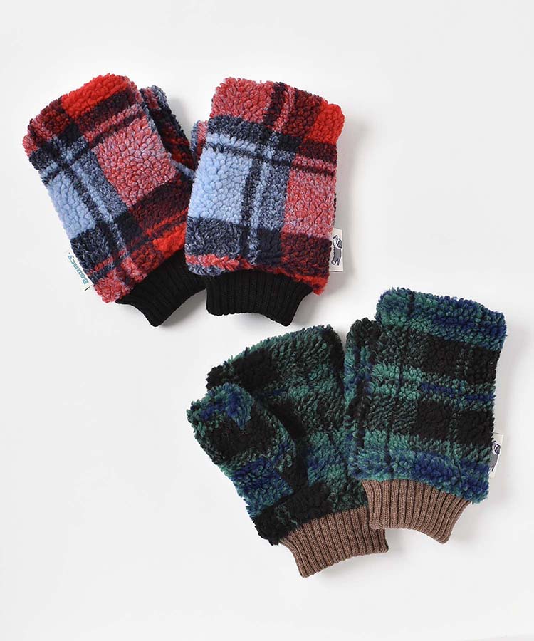 Bouncy.ボアチェックフィンガーレスグローブ