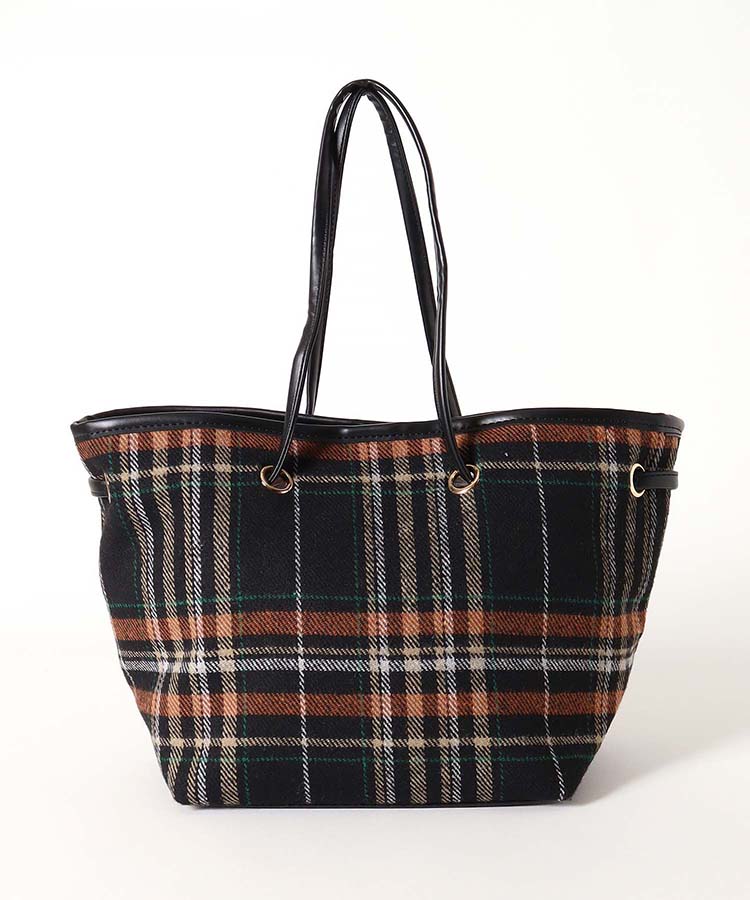 コージーチェック巾着バッグ