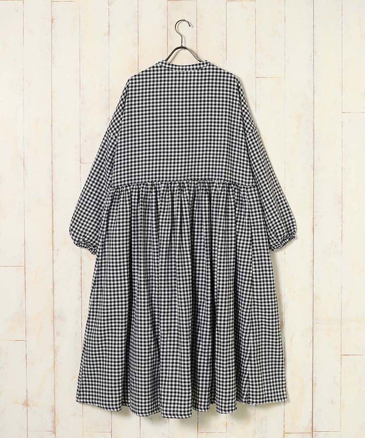 ネルウエスト切替長袖ギャザーワンピース