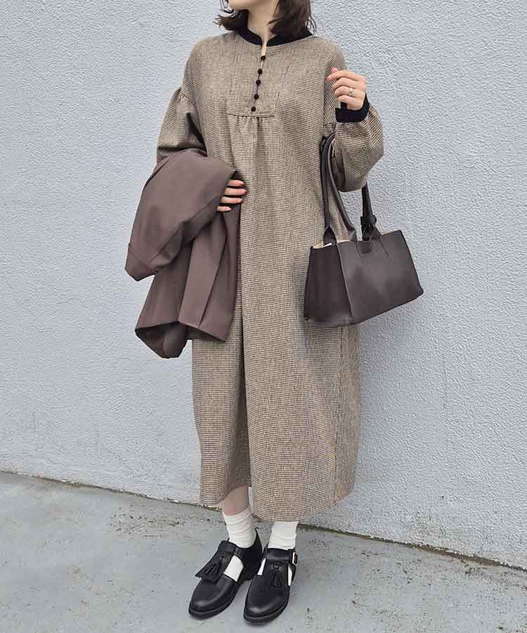 カフタンチェックワンピース