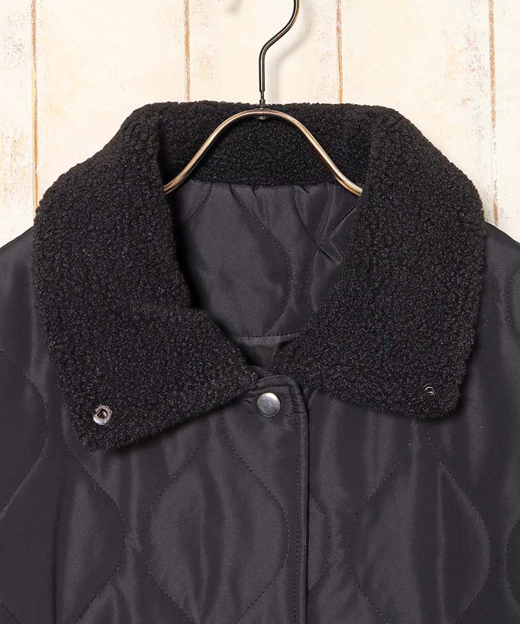 中綿ボア付きキルトコート