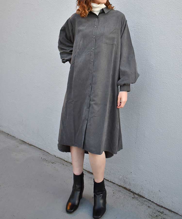 ピーチ起毛袖ボリュームシャツワンピース