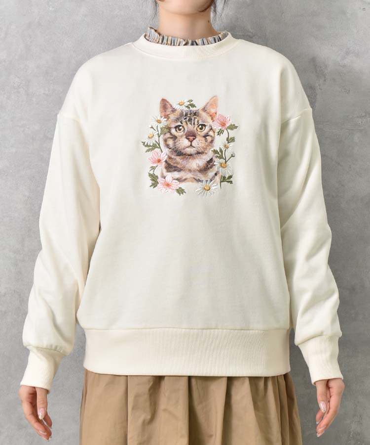 le petaleトラネコフラワー刺繍スウェット