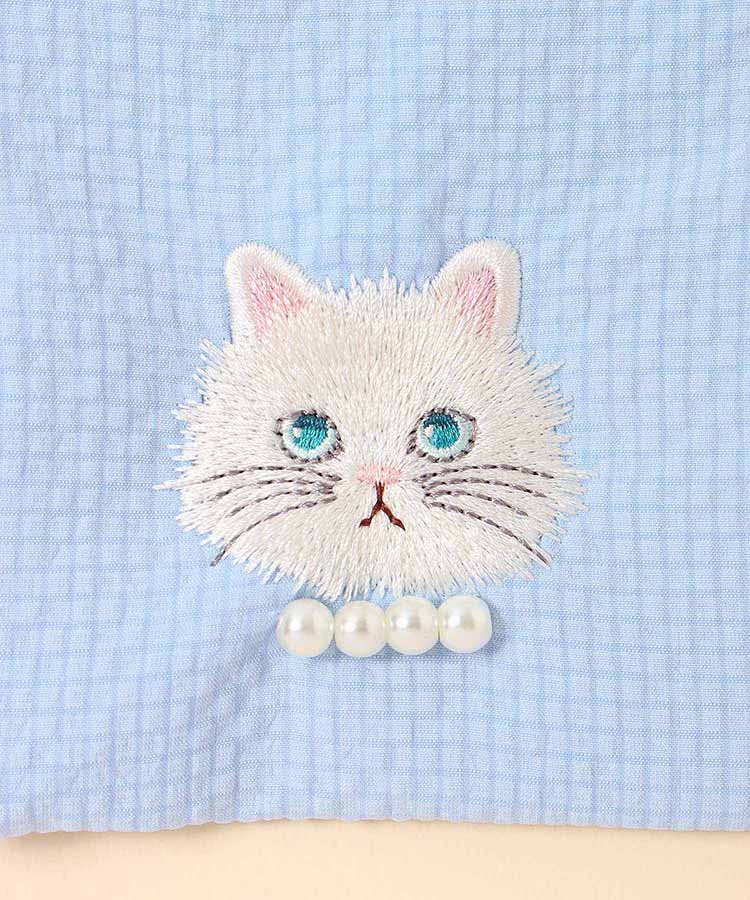 キャットパールカラビナ付きリップル巾着