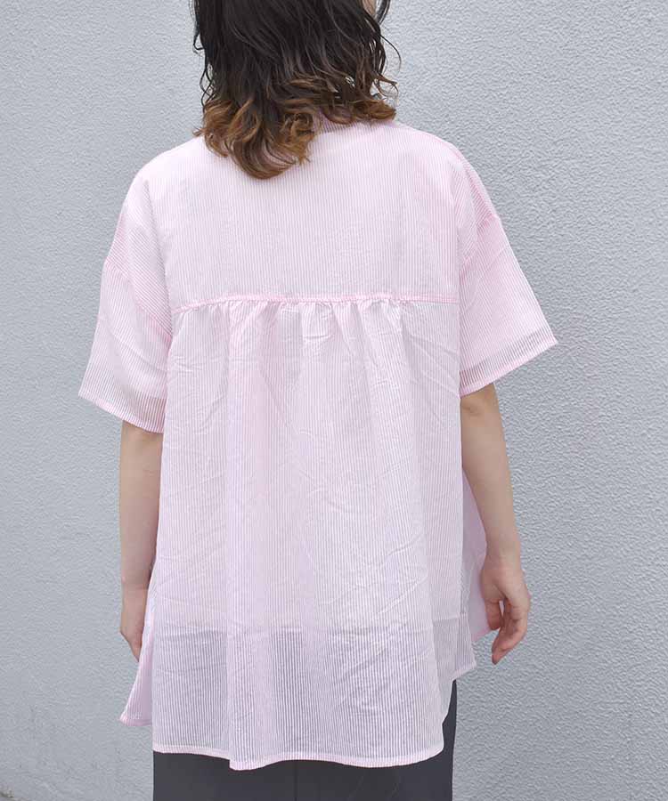 ≪SALE≫シアーストライプハーフスリーブシャツ