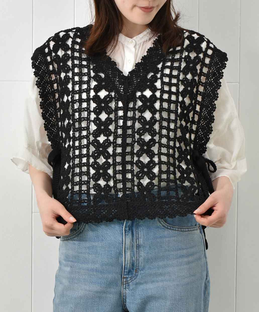 かぎ針サイドリボンベスト