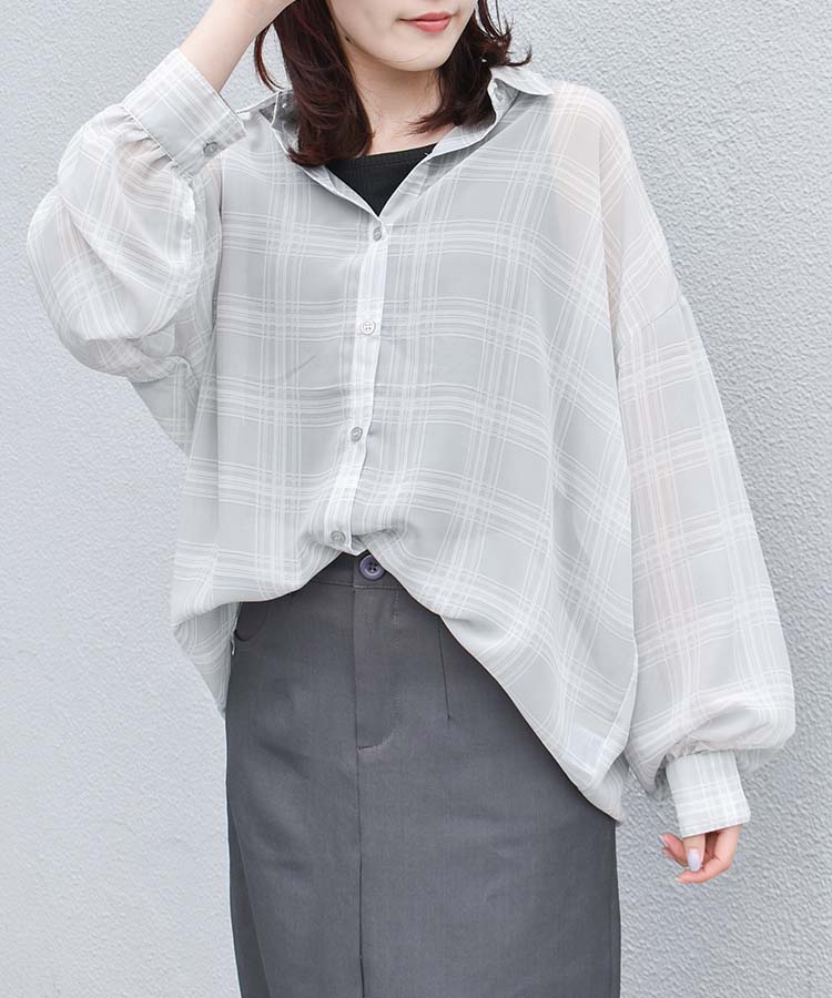 シアーチェックタンクトップ付きブラウス