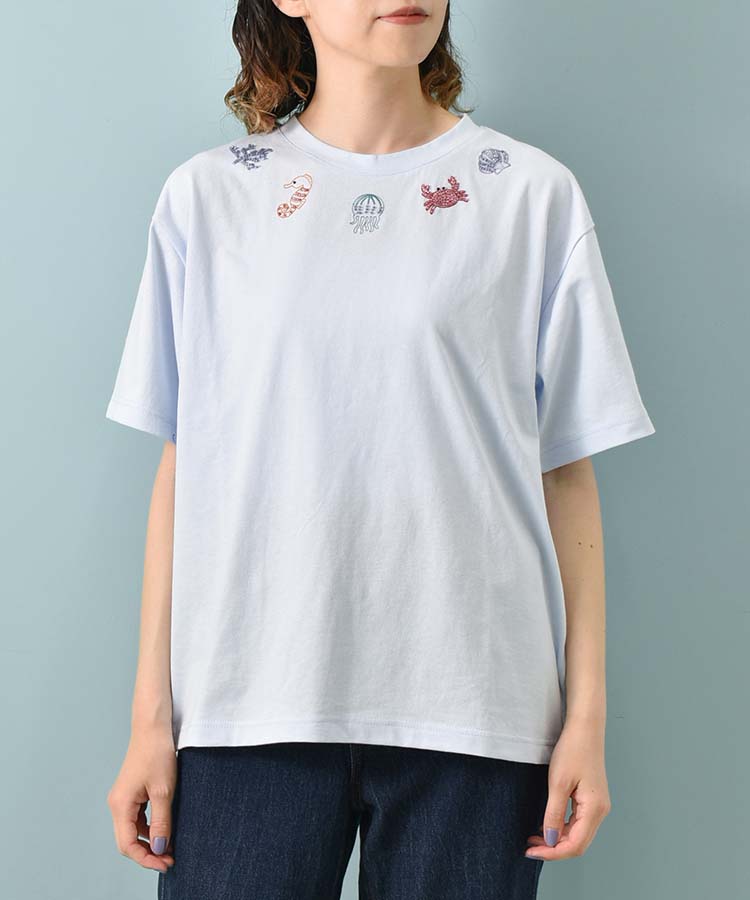 海の生き物ビーズ刺繍Tシャツ