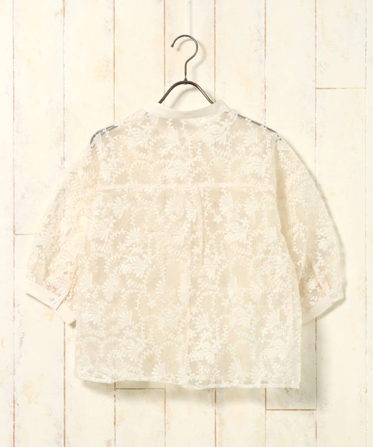 ≪SALE≫ハーフスリーブシアーフラワーレースブラウス