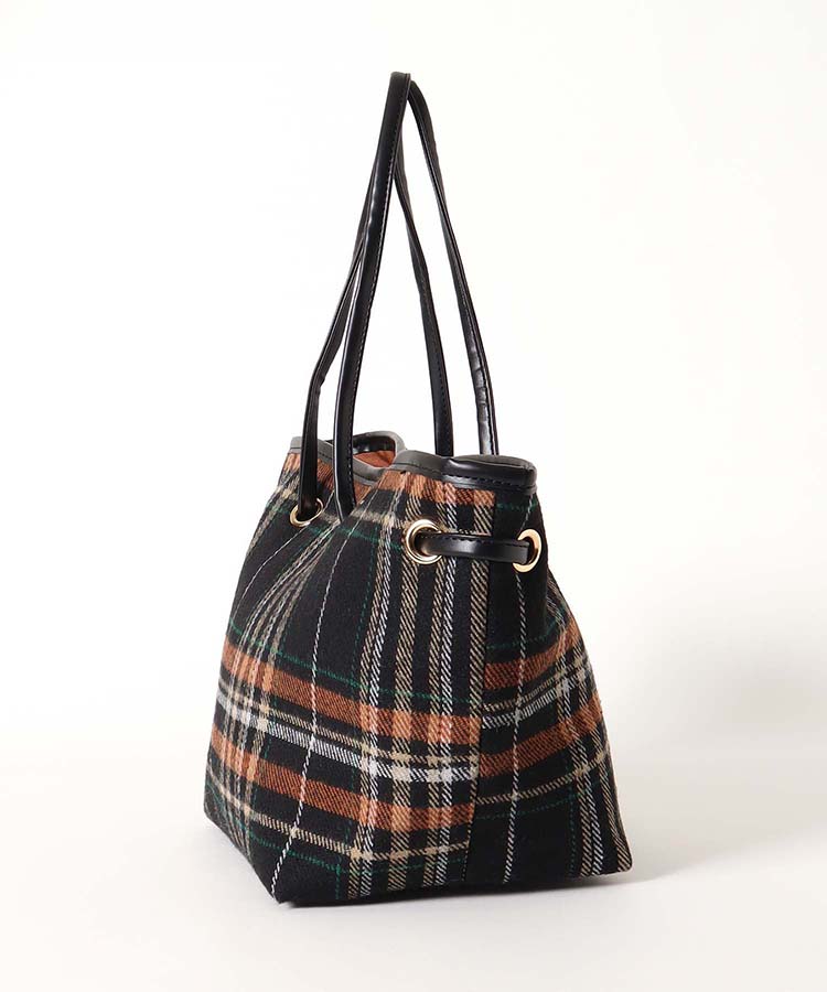 コージーチェック巾着バッグ