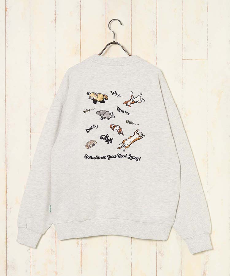 Lazyアニマル刺繍トレーナー