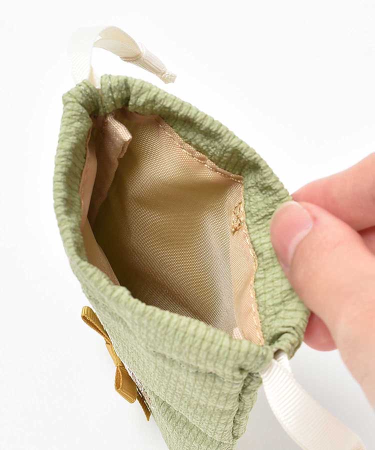 ドッグリボンカラビナ付きリップル巾着