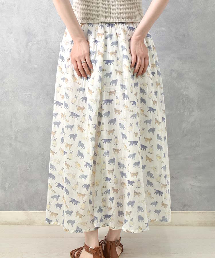 ≪SALE≫ねこ柄コットンボイルスカート