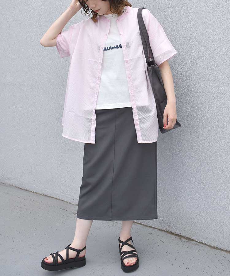 ≪SALE≫シアーストライプハーフスリーブシャツ