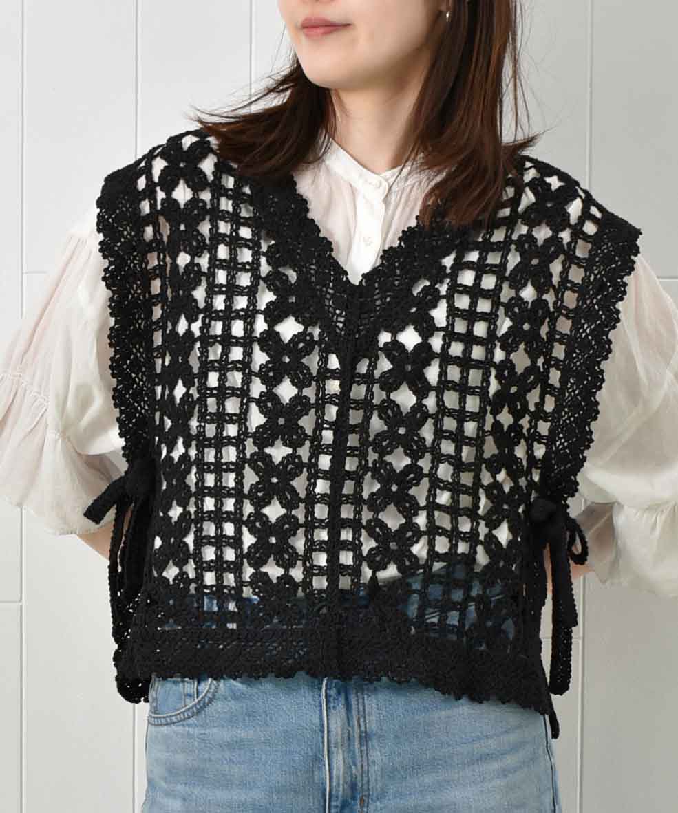 かぎ針サイドリボンベスト