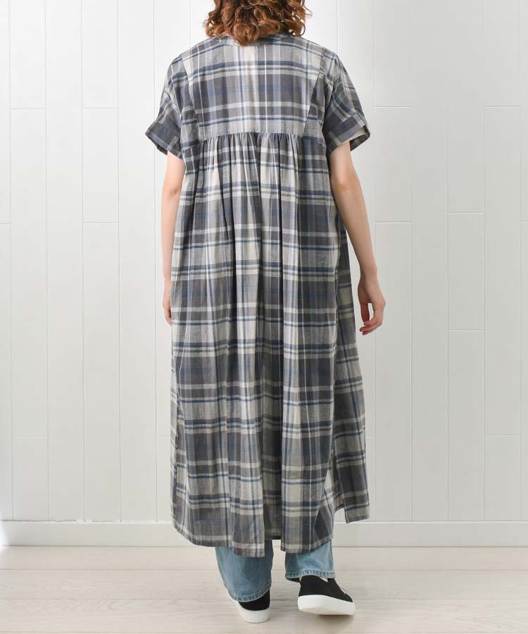 ハーフスリーブチェックワンピース