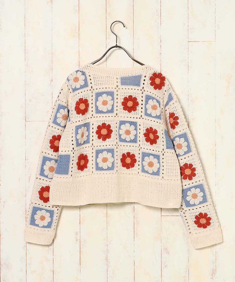 フラワーサガラ刺繍かぎ針カーディガン