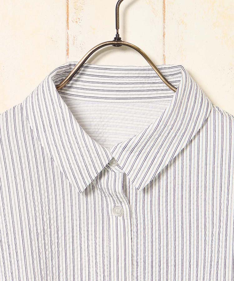 ストライプボリューム袖ブラウス