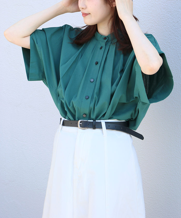 ≪SALE≫ノーカラータックブラウス