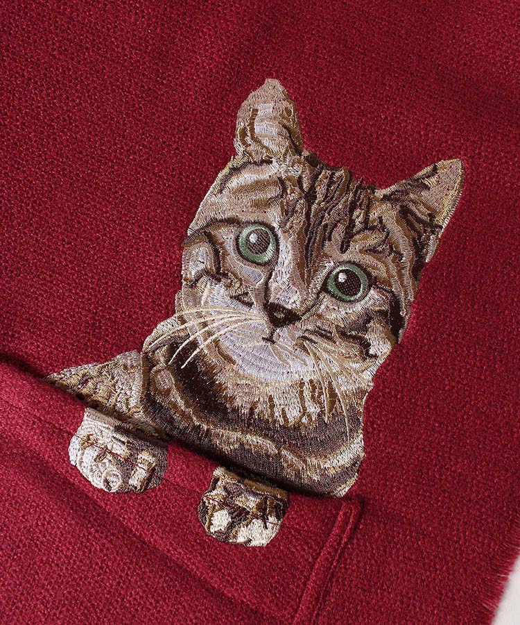 しっぽネコ刺繍無地2WAYストール