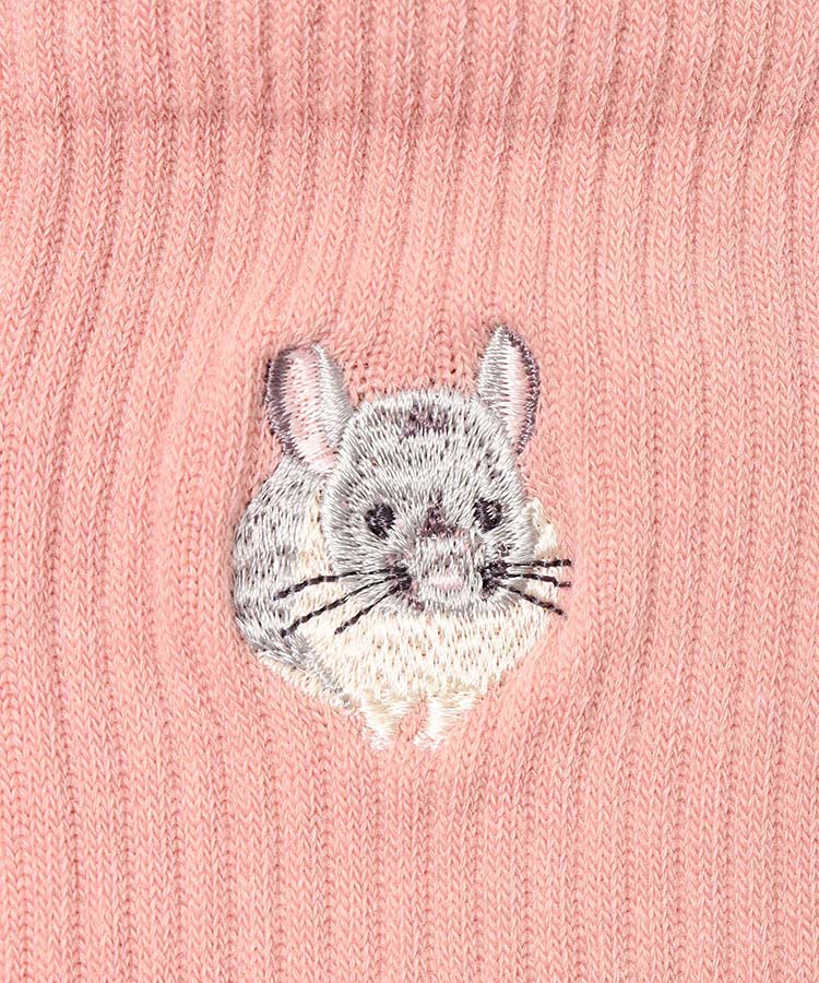 動物刺繍付きクルーソックス