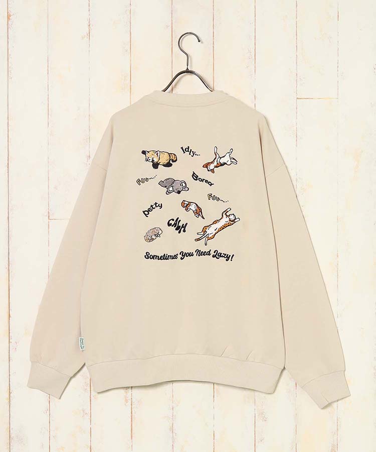 Lazyアニマル刺繍トレーナー