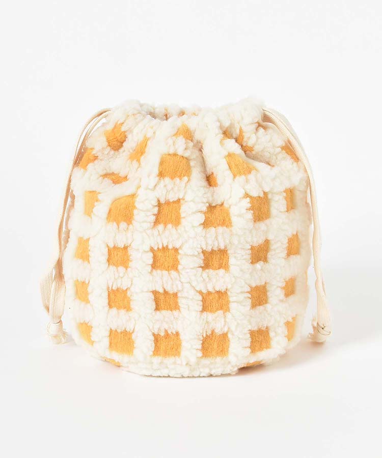 ボアチェック巾着ポーチ