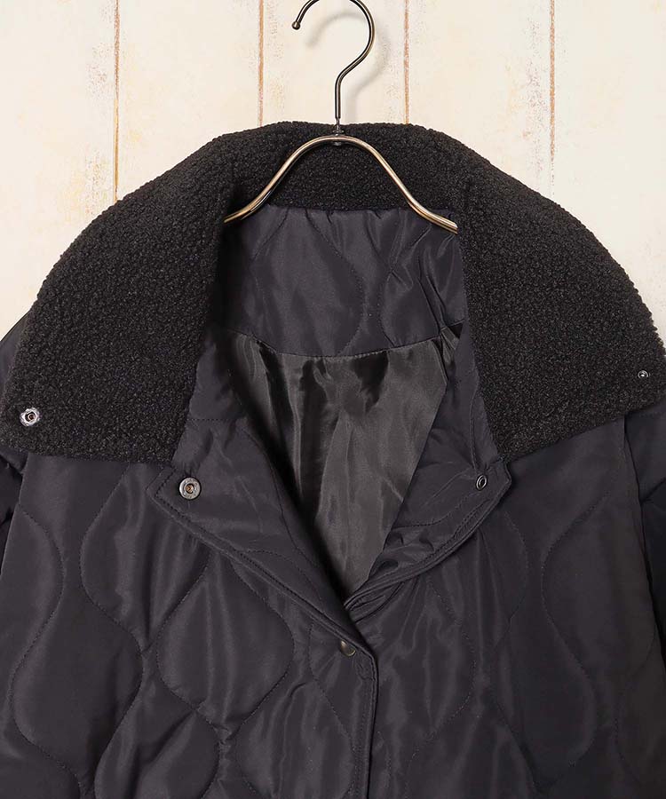 中綿ボア付きキルトコート