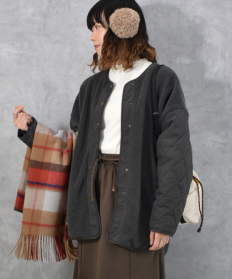 ボア切り替えキルティングコート