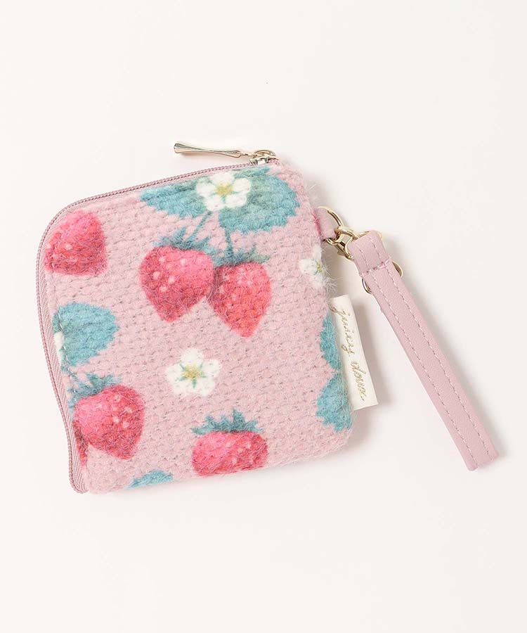 ジューシードゥーシェニール織いちごL字ファスナーミニポーチ