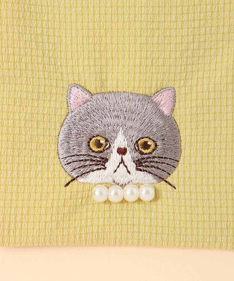 キャットパールカラビナ付きリップル巾着