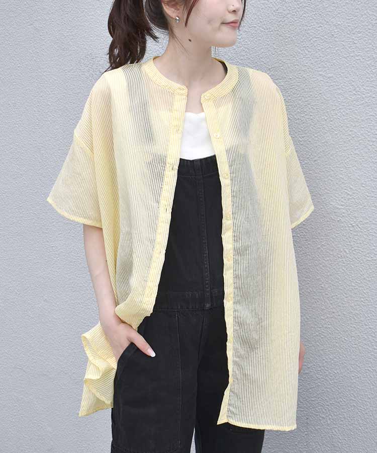 ≪SALE≫シアーストライプハーフスリーブシャツ