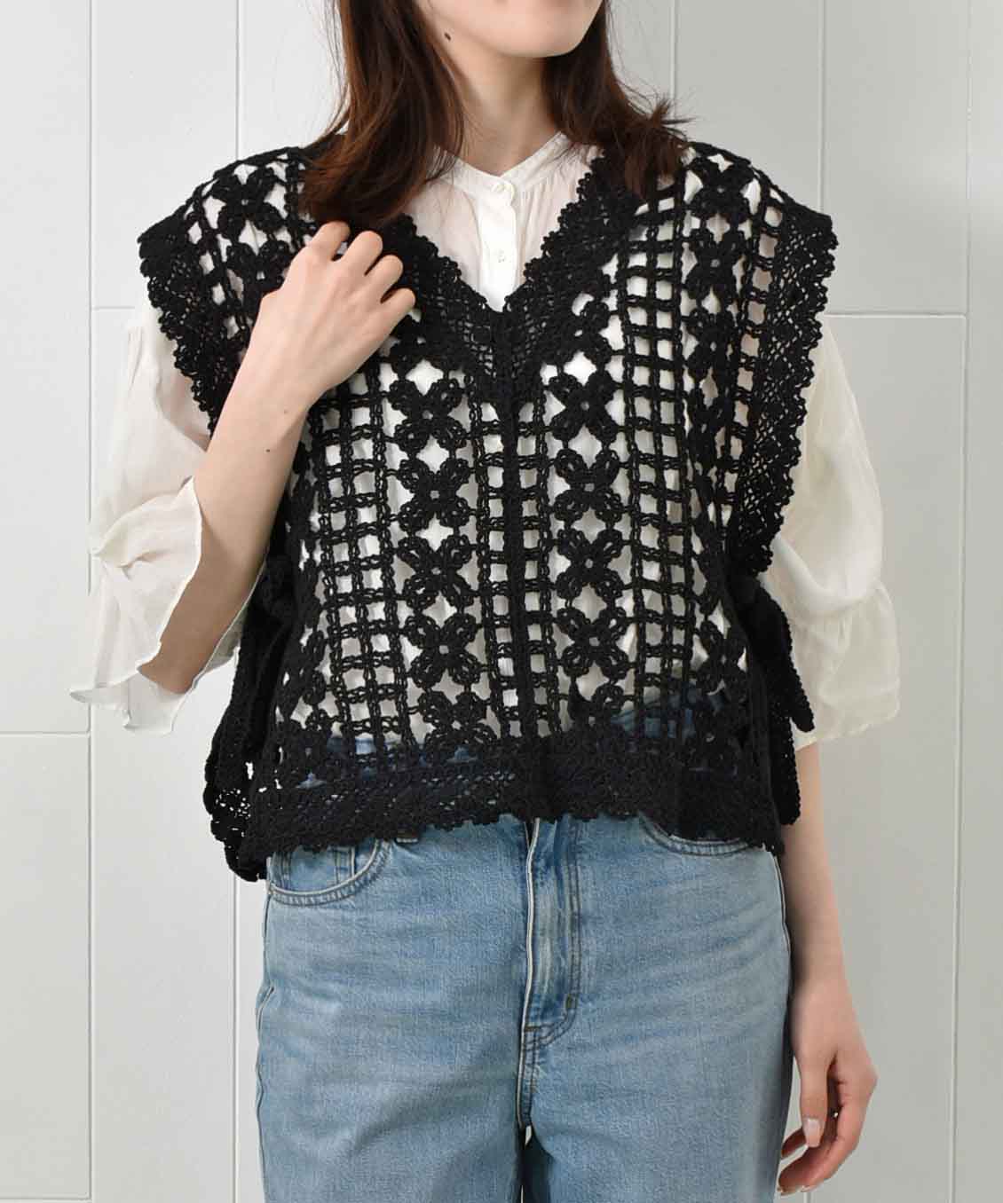 かぎ針サイドリボンベスト