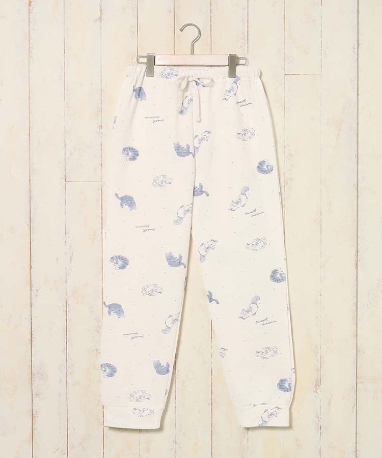 ねこ柄キルト×裏毛ルームウェア上下セット