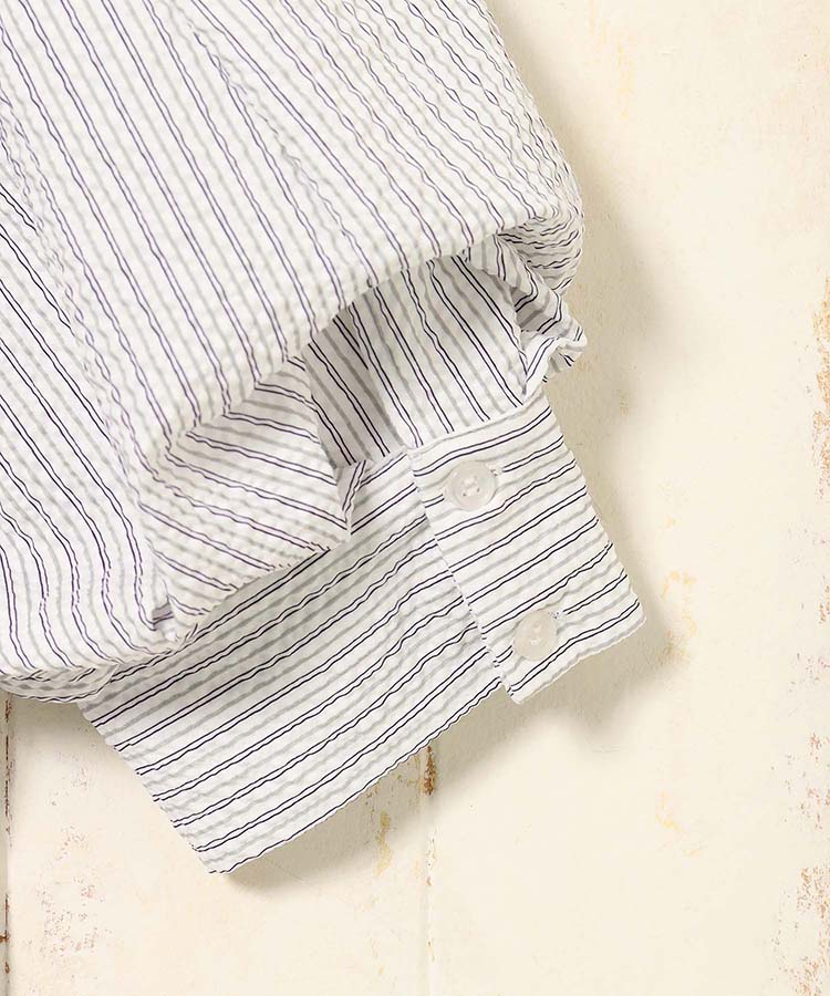 ストライプボリューム袖ブラウス