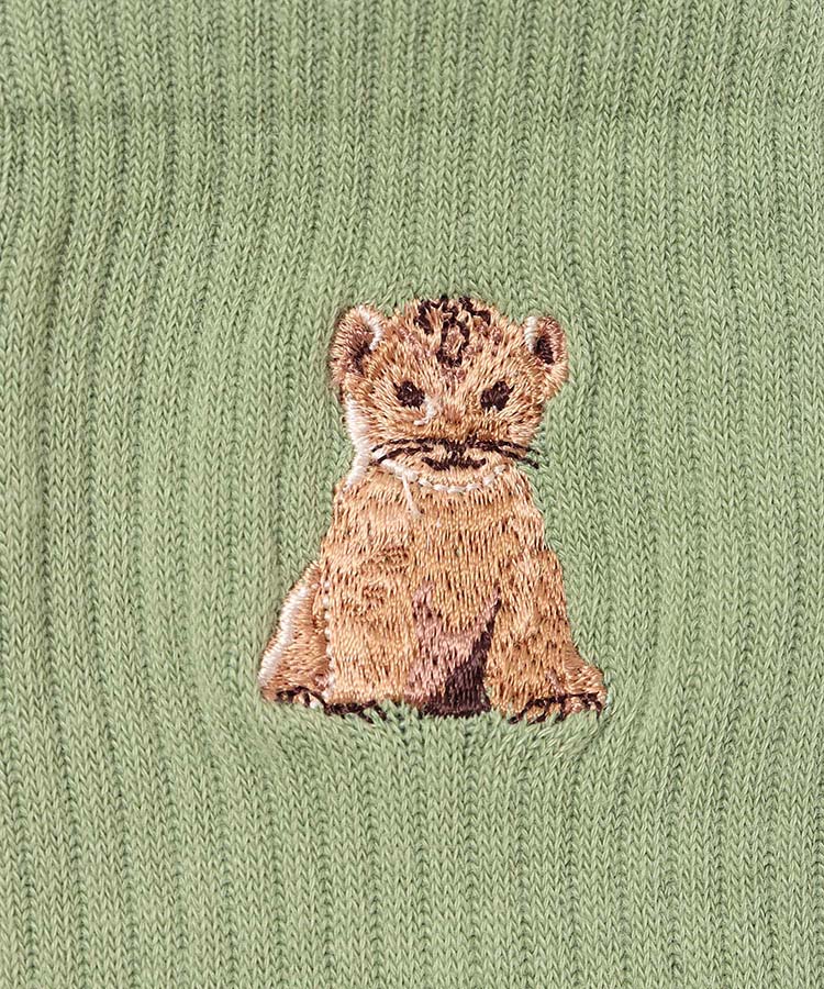 動物刺繍付きクルーソックス