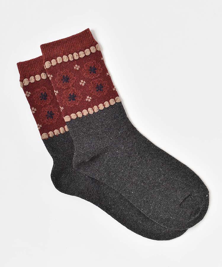 ピコット花柄クルーソックス