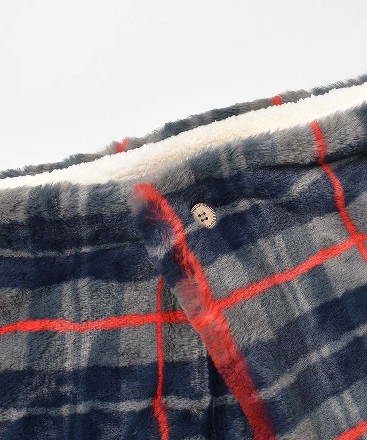 チェック柄エコファー裏ボアブランケット